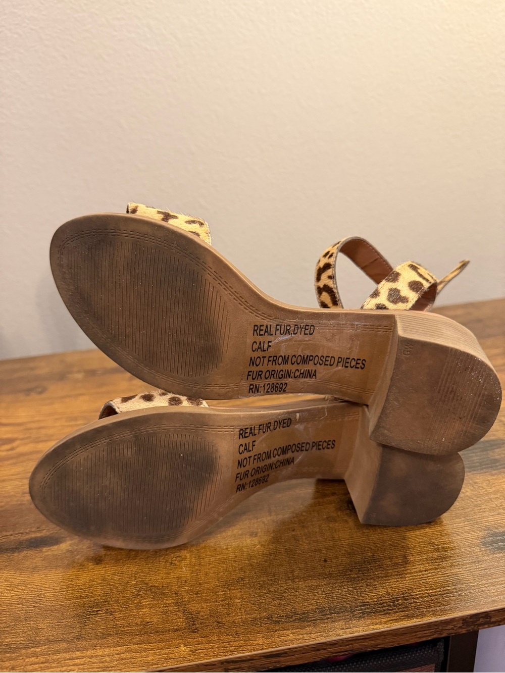 Steve Madden Leopard Print Ankle Strap Block Heels - Brown/Tan - Picture 4 of 4